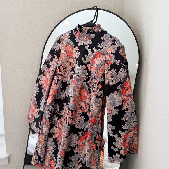 Zara Oriental Dress Mock Neck Asian Print - Picture 3 of 9